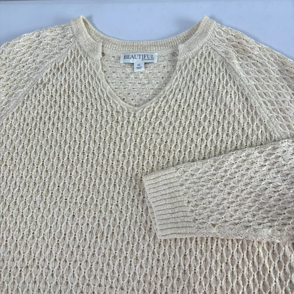Beautiful by Lawrence Zarian Sweater Womens XL Cream Open Novelty Knit A682073